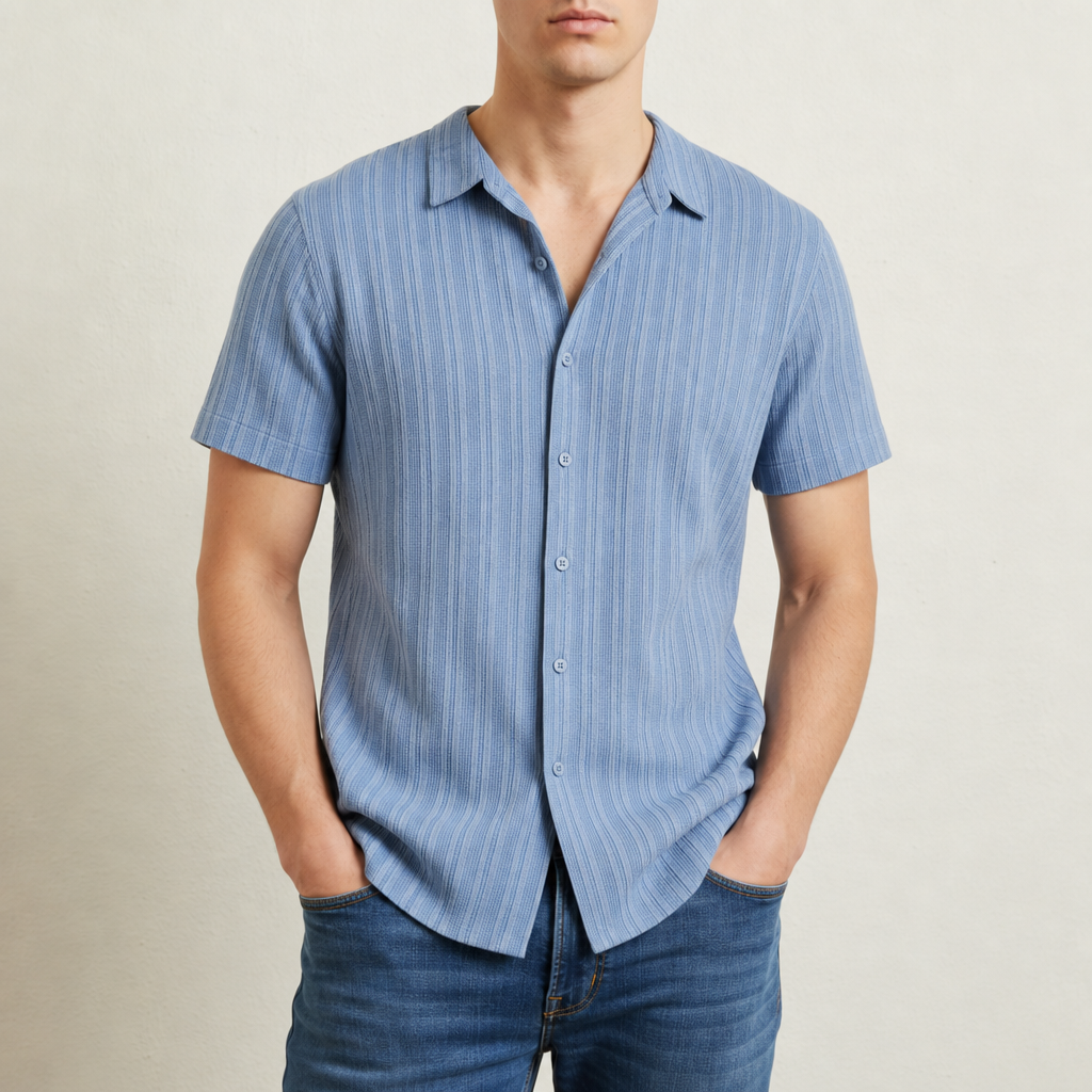Sitia Striped Short Sleeve Shirt in Blue