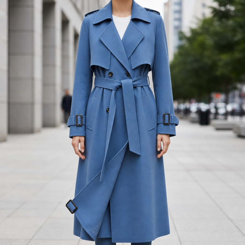 Hydra Belted Trench Coat in Blue