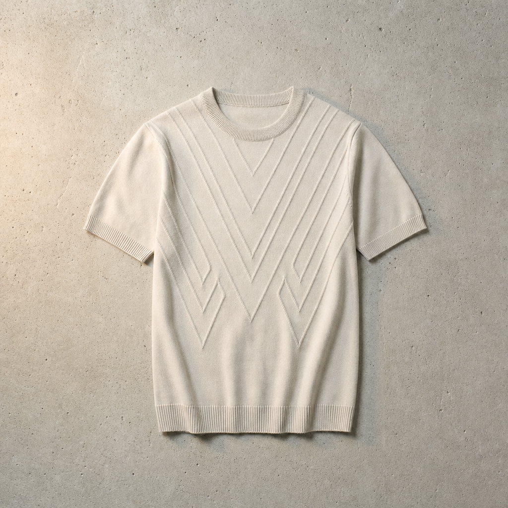 Rimini Geometric Knit T-Shirt in Cream