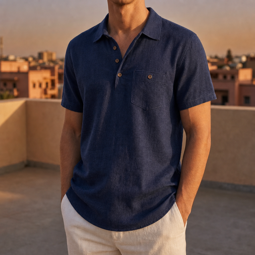 Guimaraes Linen Polo Shirt in Dark Blue