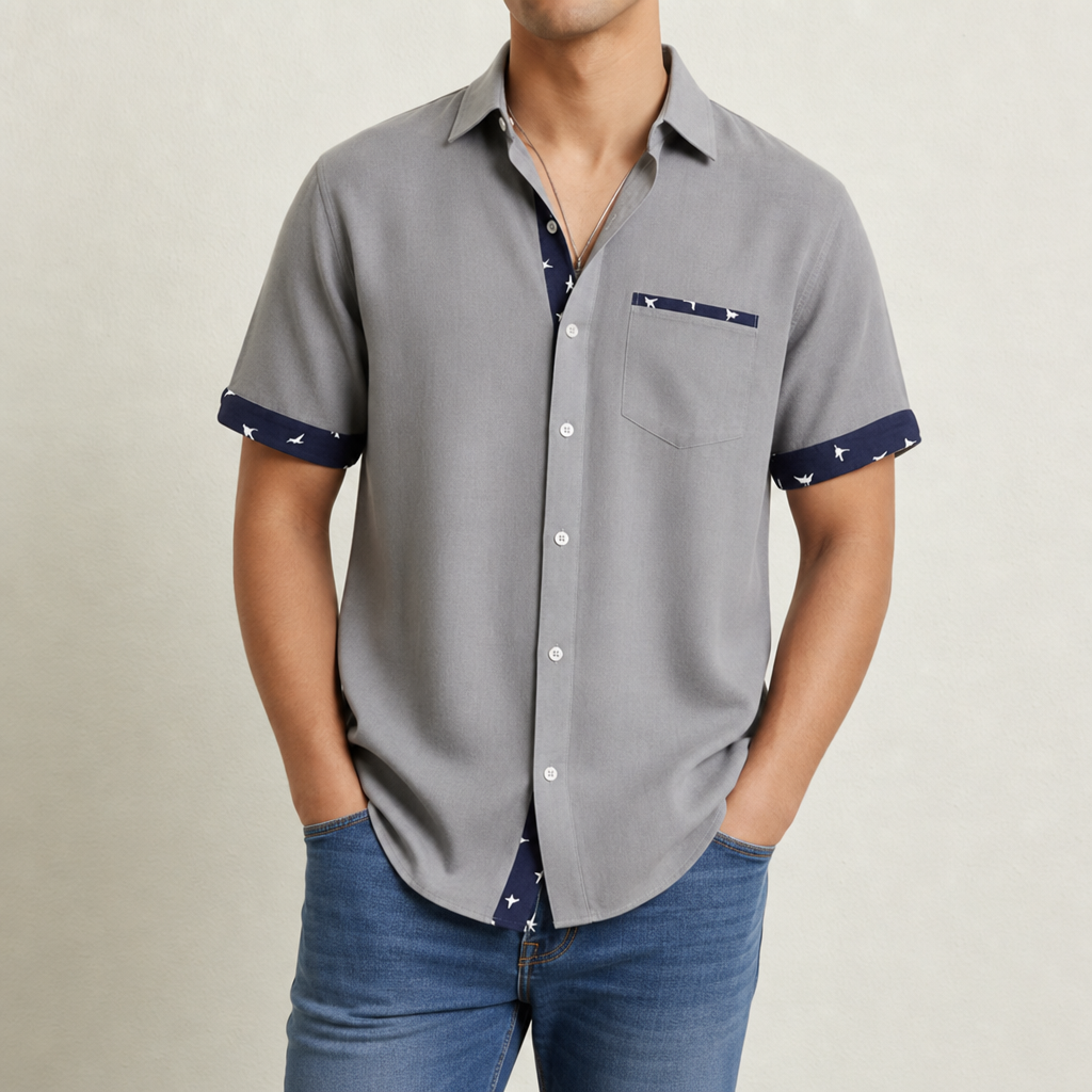 Gaeta Contrast Trim Button Shirt in Gray