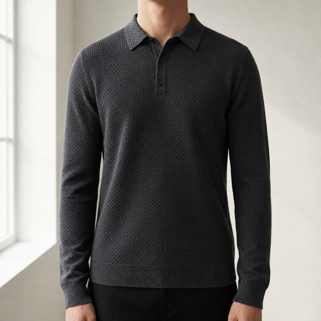 Tarragona Textured Knit Polo in Charcoal Gray