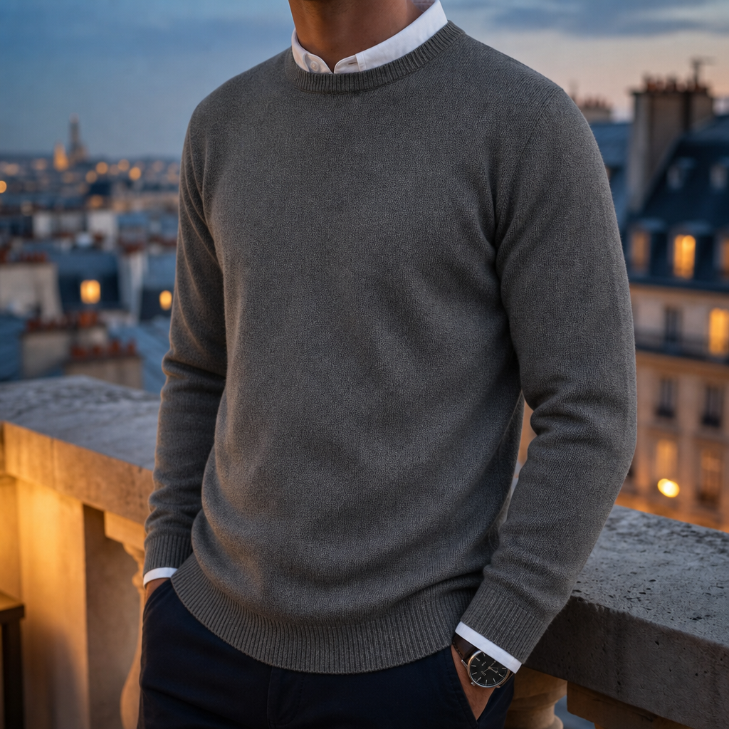Assisi Classic Crew Neck Sweater in Gray