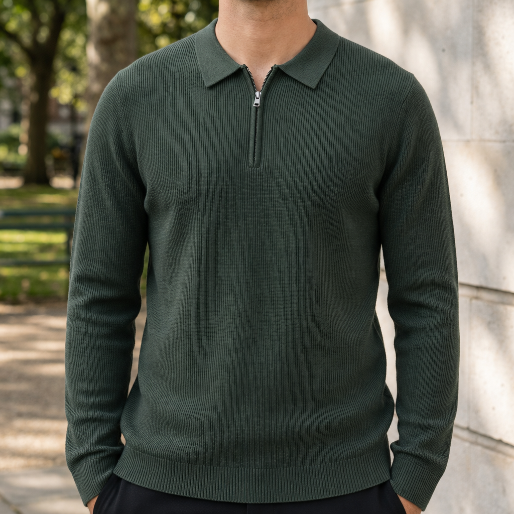 Bolzano Ribbed Quarter-Zip Sweater in Green