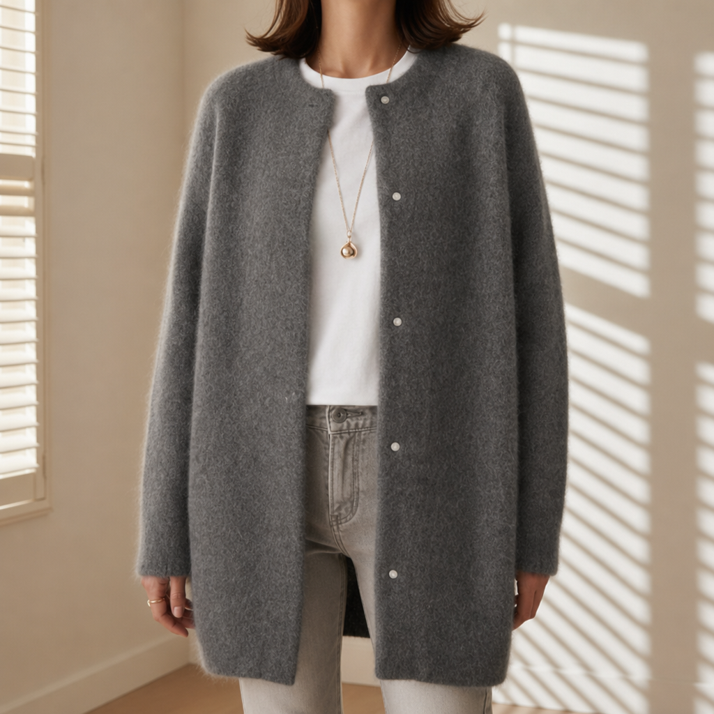 Rapallo Fluffy Longline Cardigan in Gray