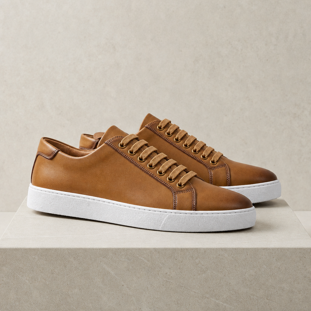 Antiparos Leather Casual Sneakers in Khaki