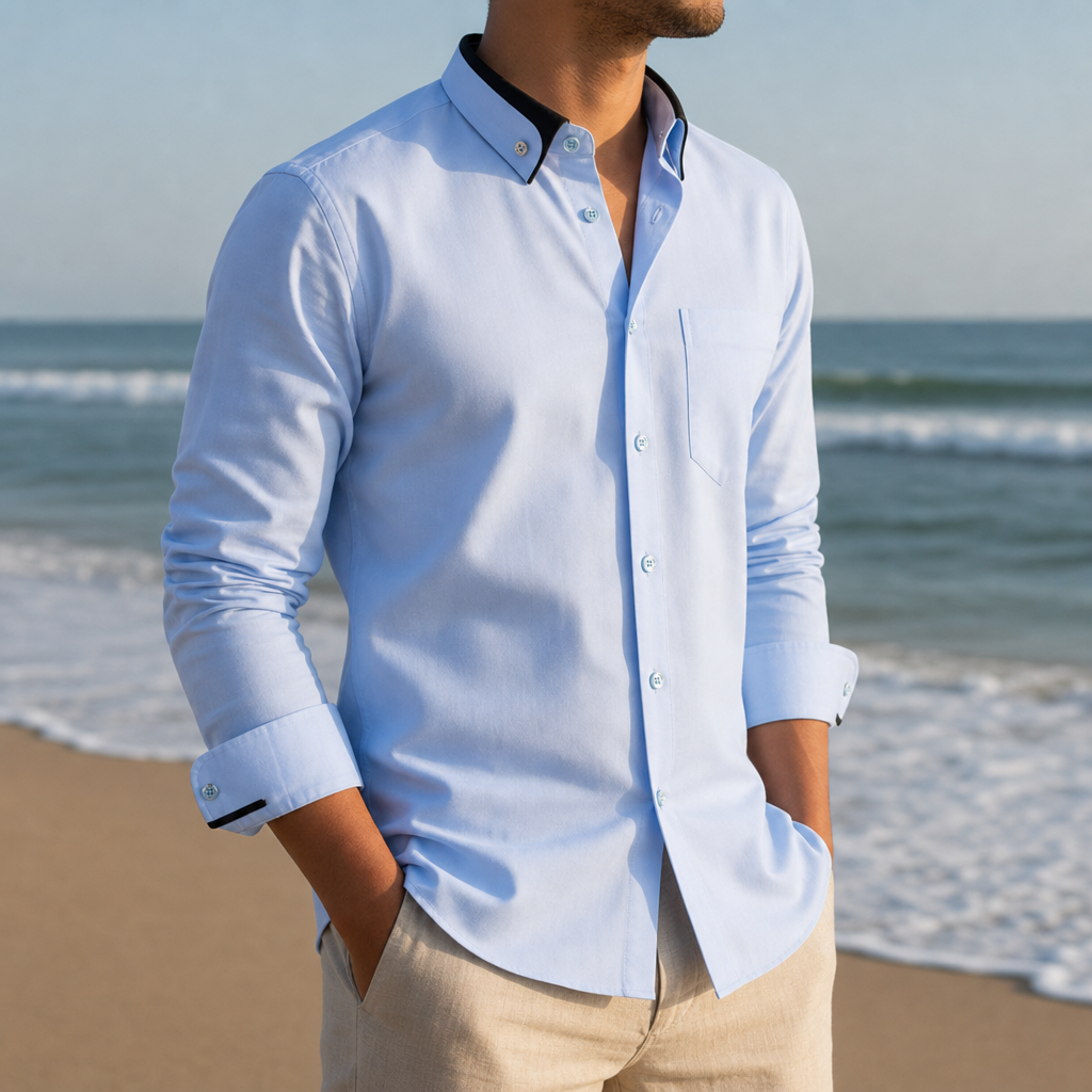 Sesimbra Contrast Collar Dress Shirt in Light Blue