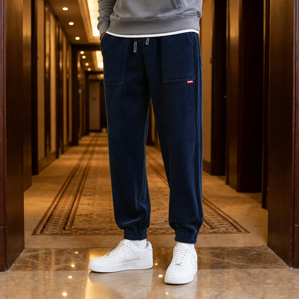 Tarifa Corduroy Jogger Pants in Navy Blue
