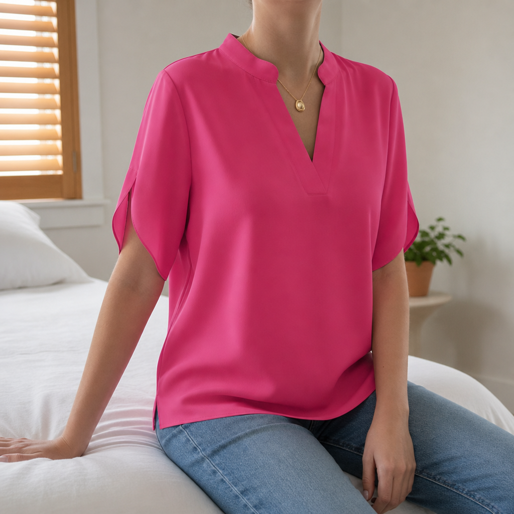 Milos V-Neck Chiffon Blouse in Pink