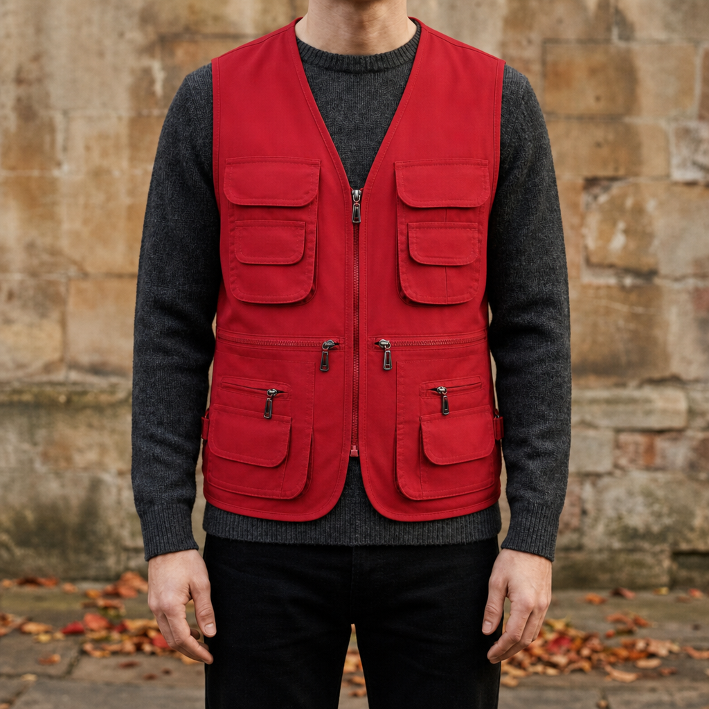 Ikaria Multi-Pocket Cargo Vest in Red