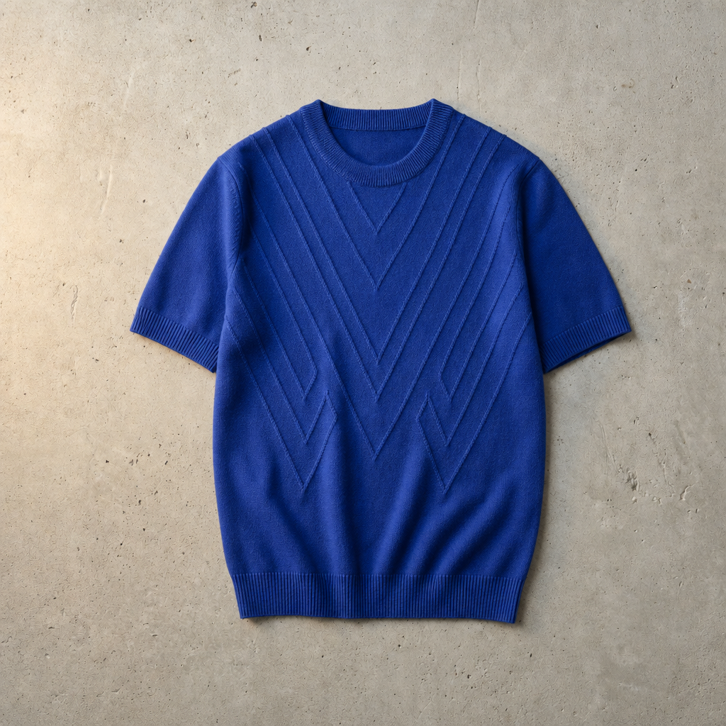 Rimini Geometric Knit T-Shirt in Blue