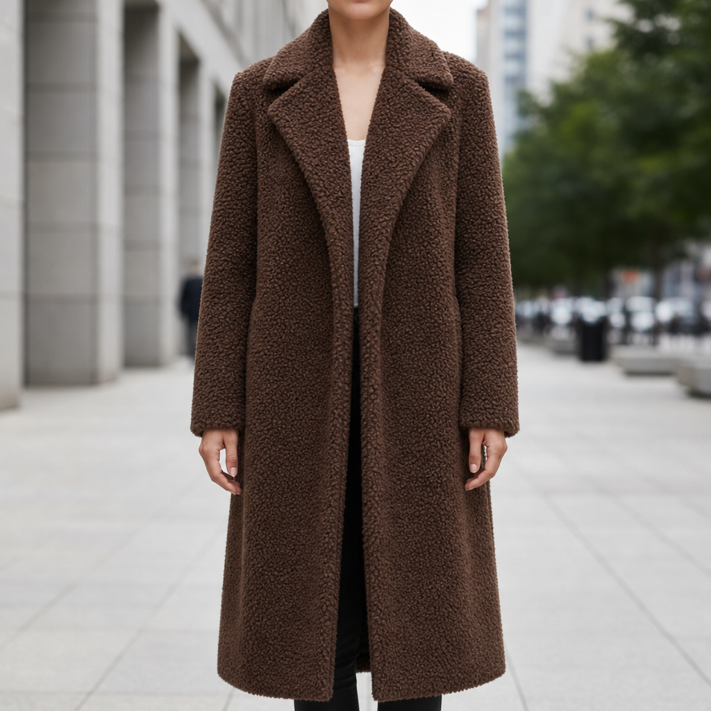 Toledo Long Teddy Coat in Chocolate Brown