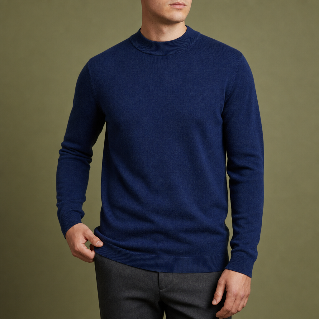 Merida Mock Neck Cashmere Sweater in Dark Blue