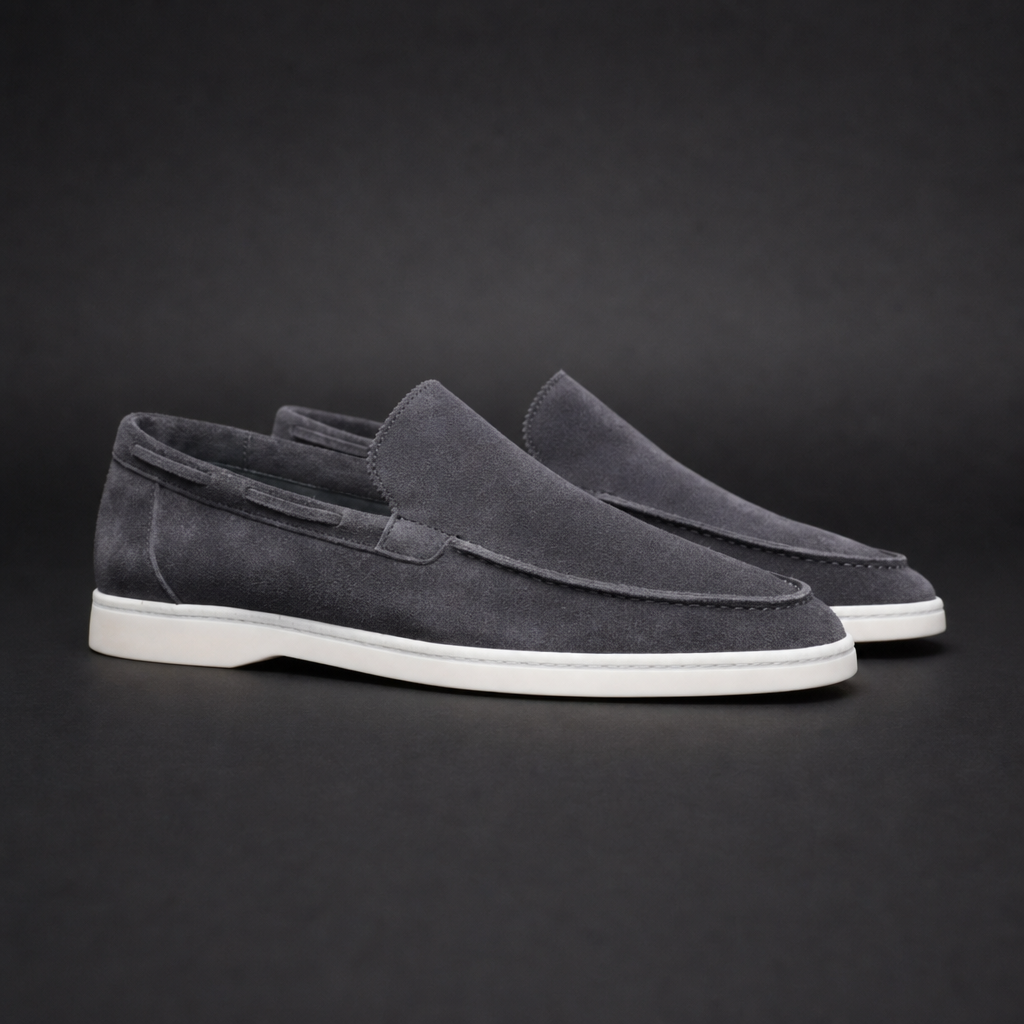 Nisyros Suede Slip-On Loafers in Dark Gray