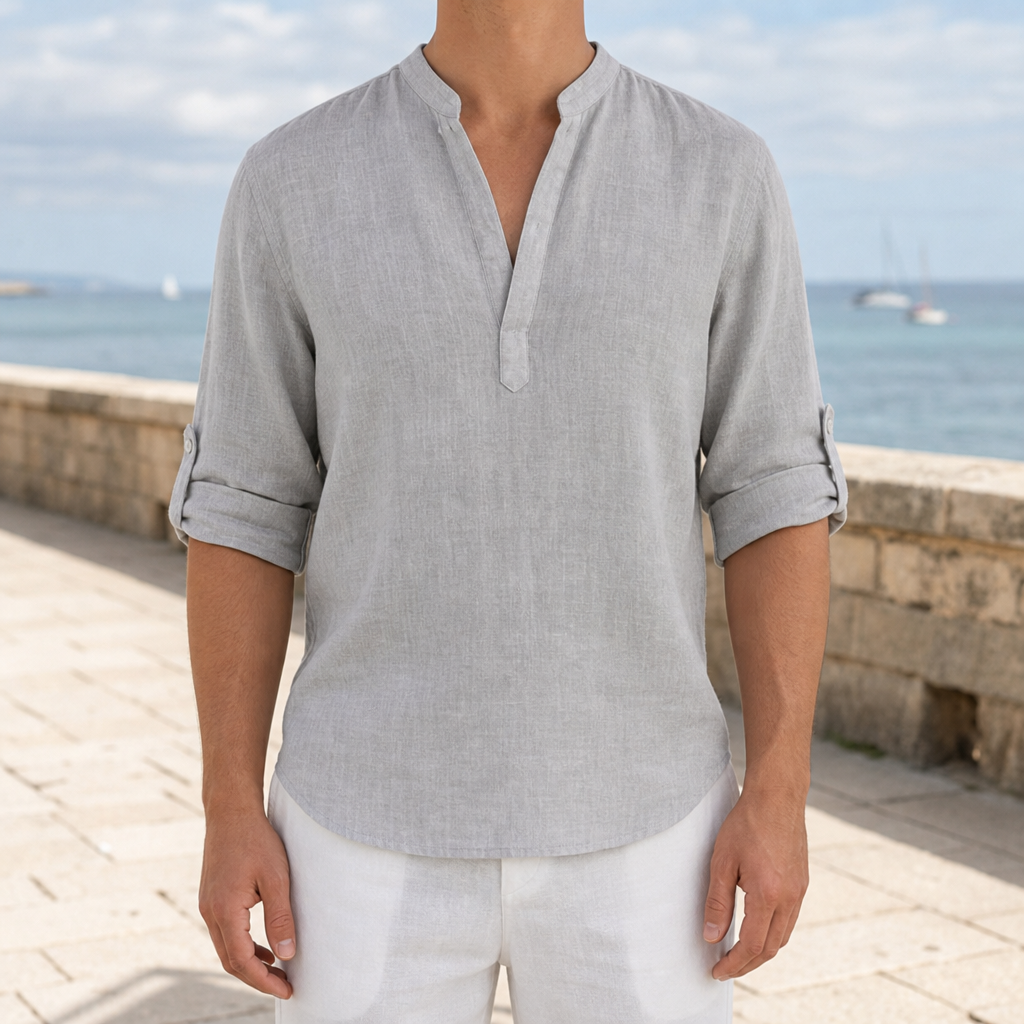 Sesimbra Linen Henley Shirt in Gray