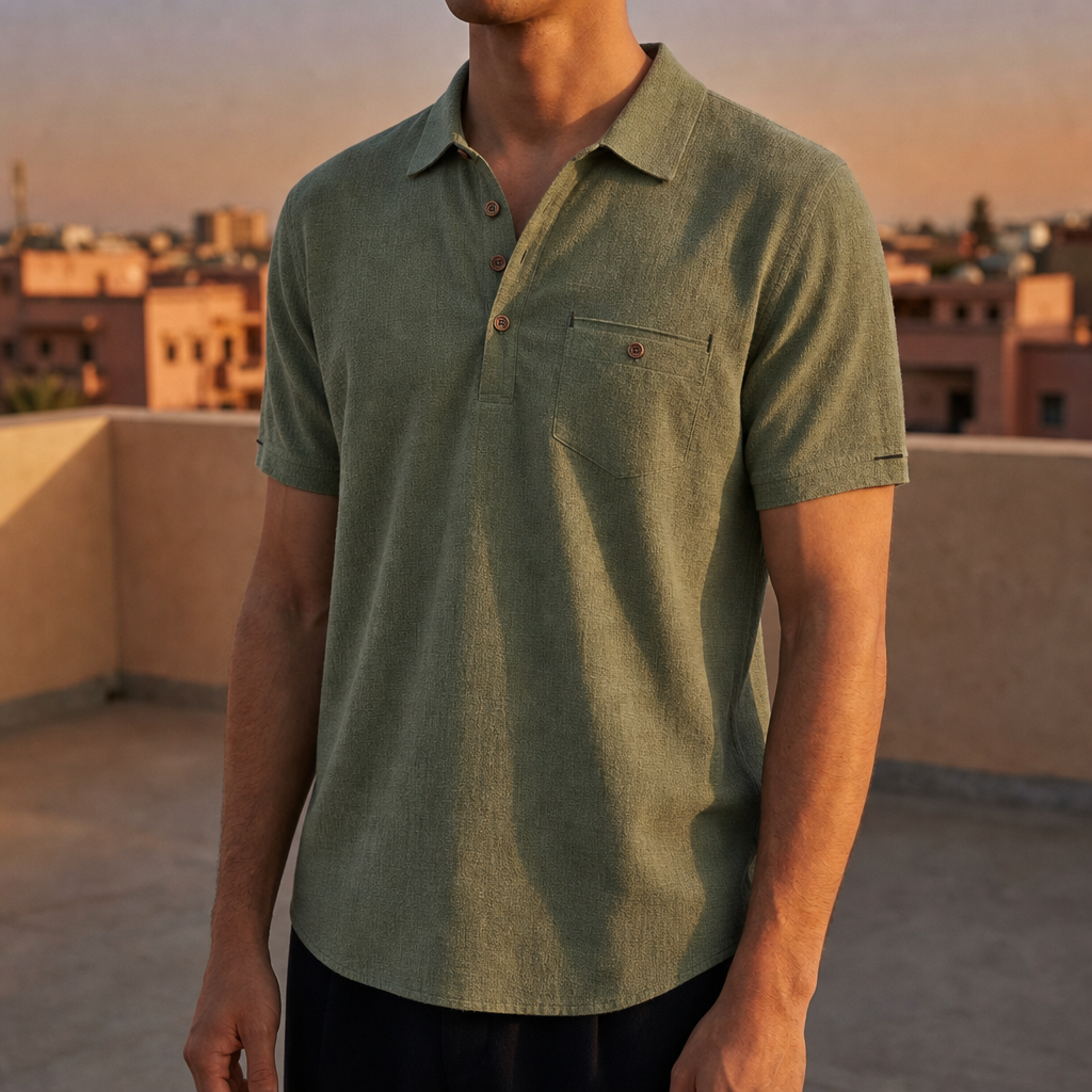 Guimaraes Linen Polo Shirt in Sage Green