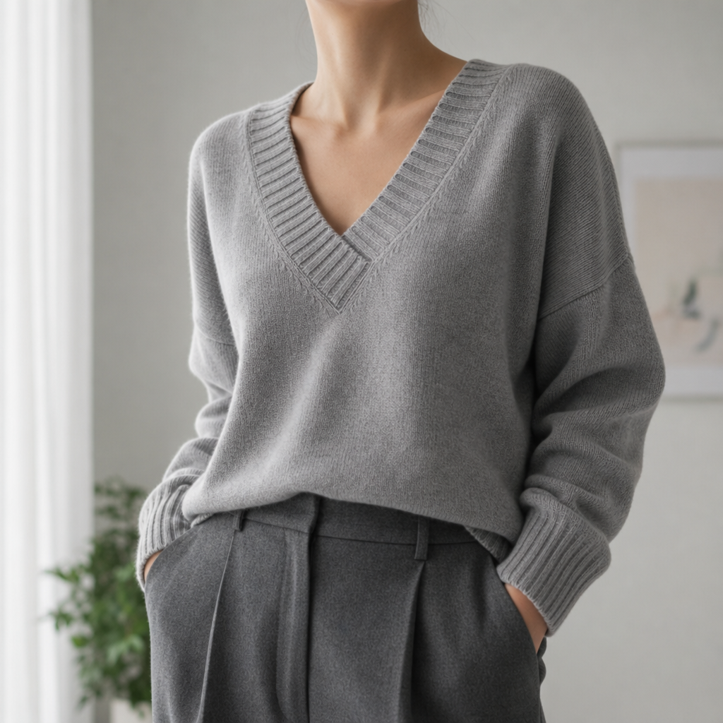 Lamego V-Neck Cashmere Sweater in Gray