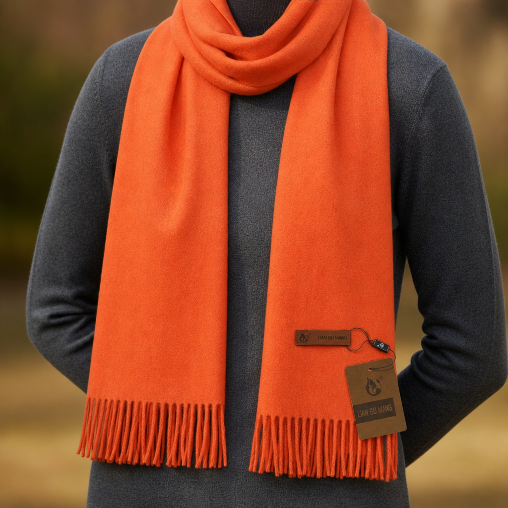 Sagres Tassel Cashmere Scarf in Orange