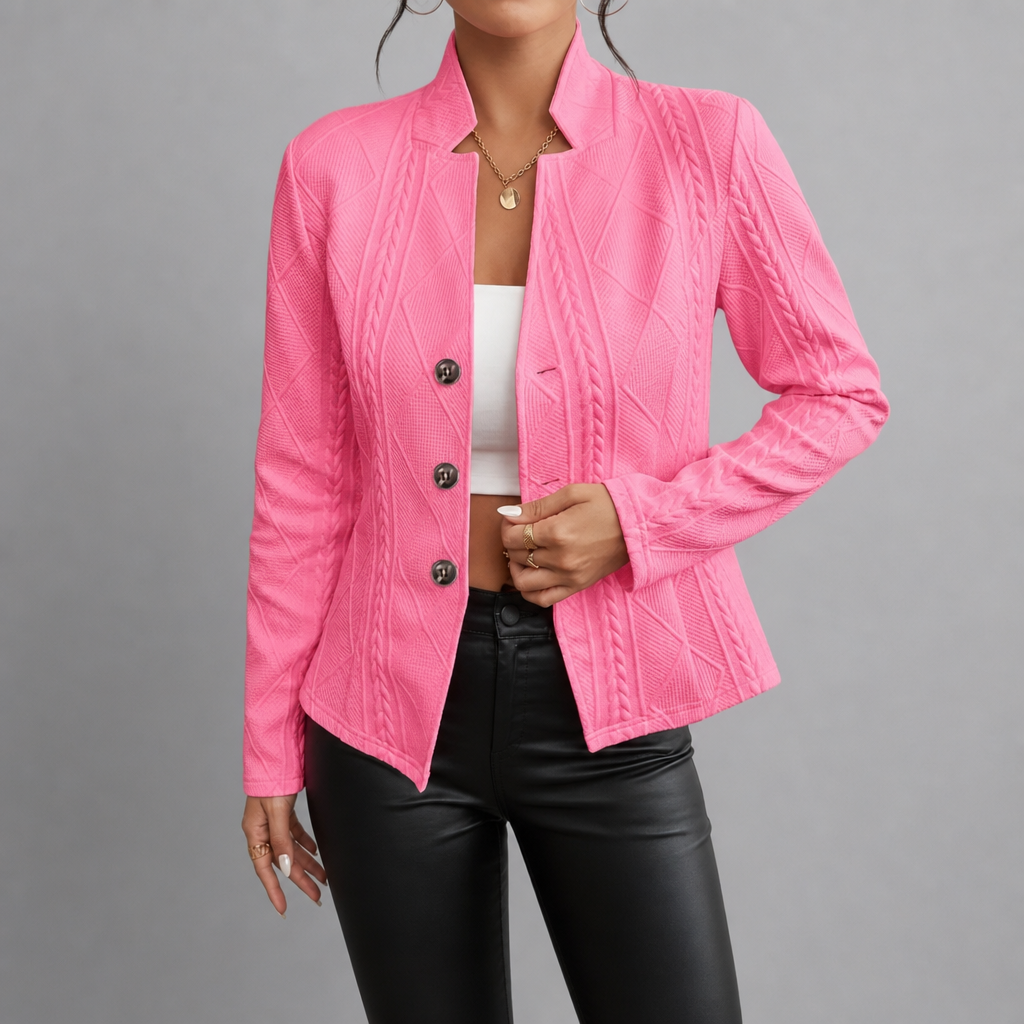 Larnaca Cable Texture Button Jacket in Pink