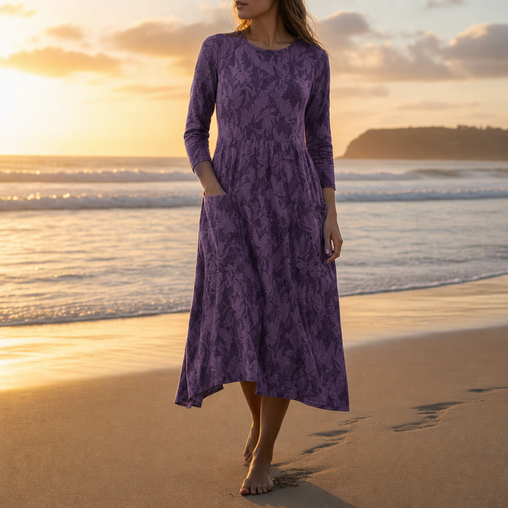 Estoril Printed Pocket Midi Dress in Purple