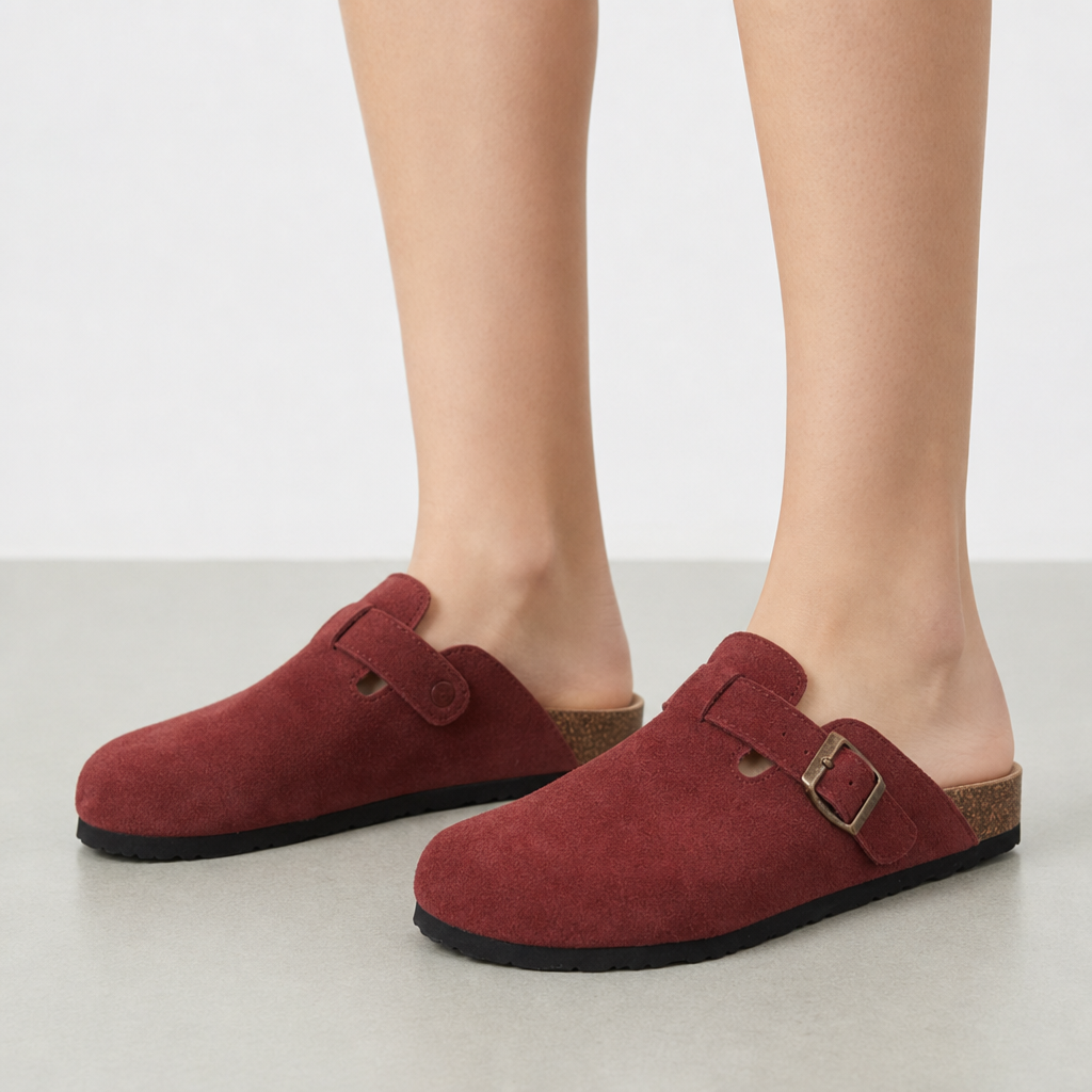 Formentor Orthopedic Suede Clogs in Red