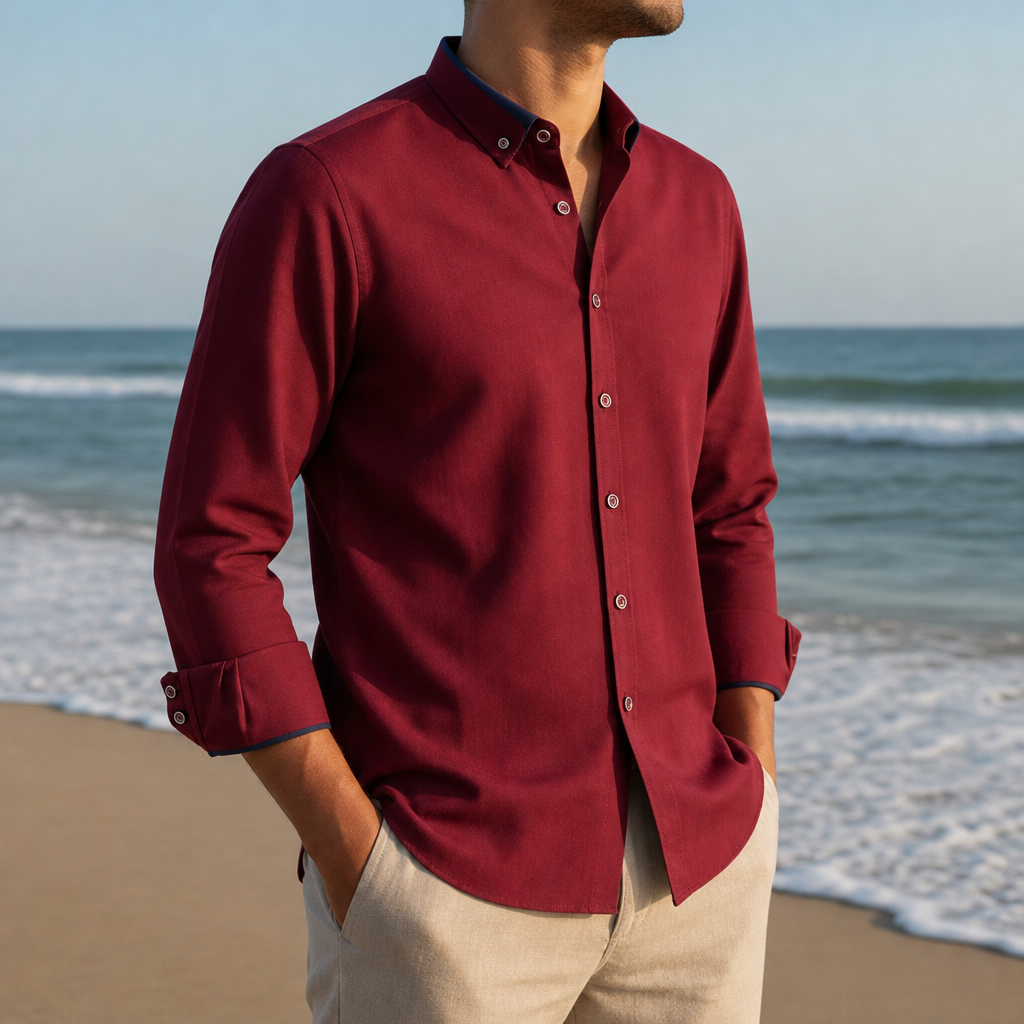 Sesimbra Contrast Collar Dress Shirt in Red