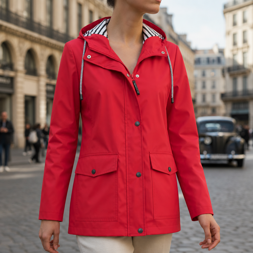 Leros Hooded Waterproof Rain Jacket in Red