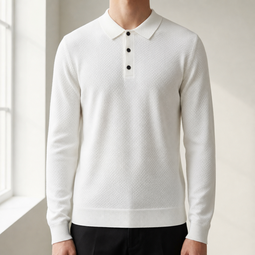 Tarragona Textured Knit Polo in White