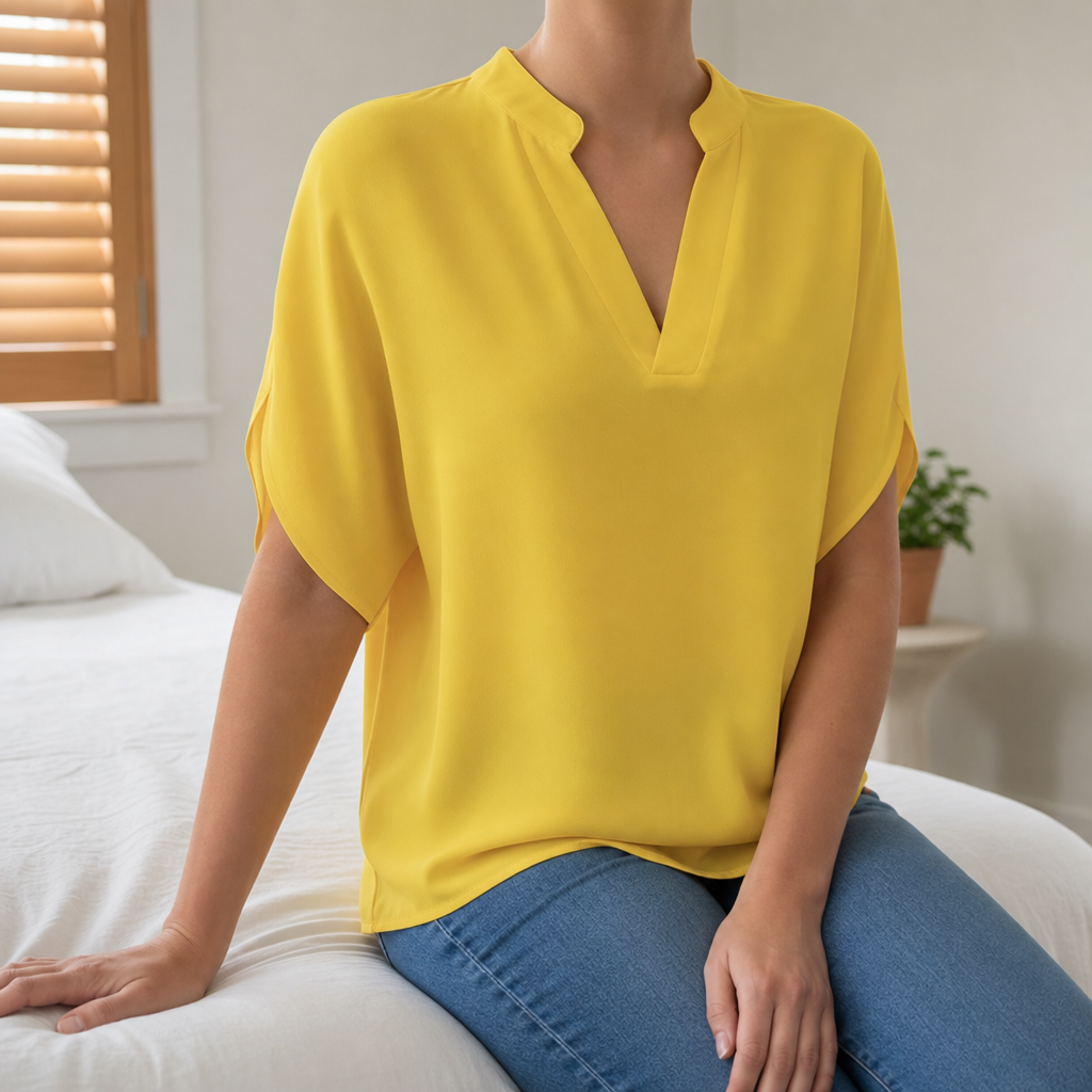 Milos V-Neck Chiffon Blouse in Yellow