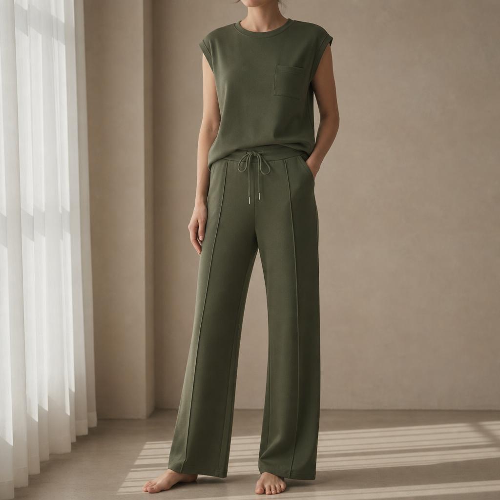 Ajaccio Sleeveless Lounge Co-Ord in Olive Green