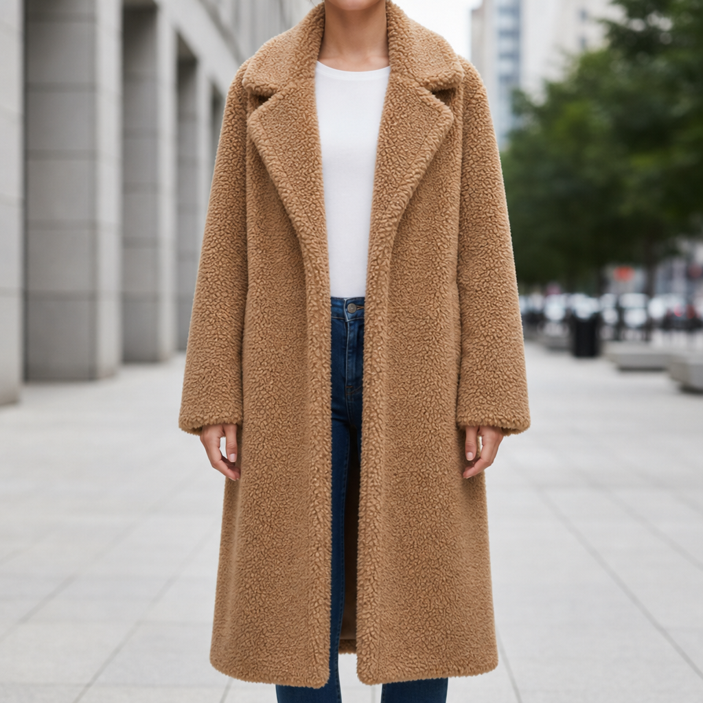 Toledo Long Teddy Coat in Camel