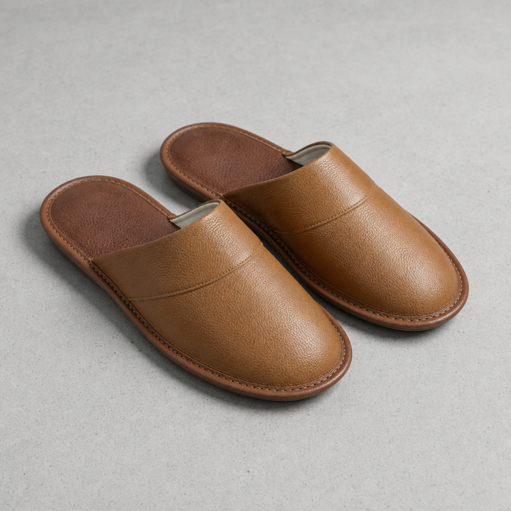 Aegina Leather Slip-On Slippers in Coffee
