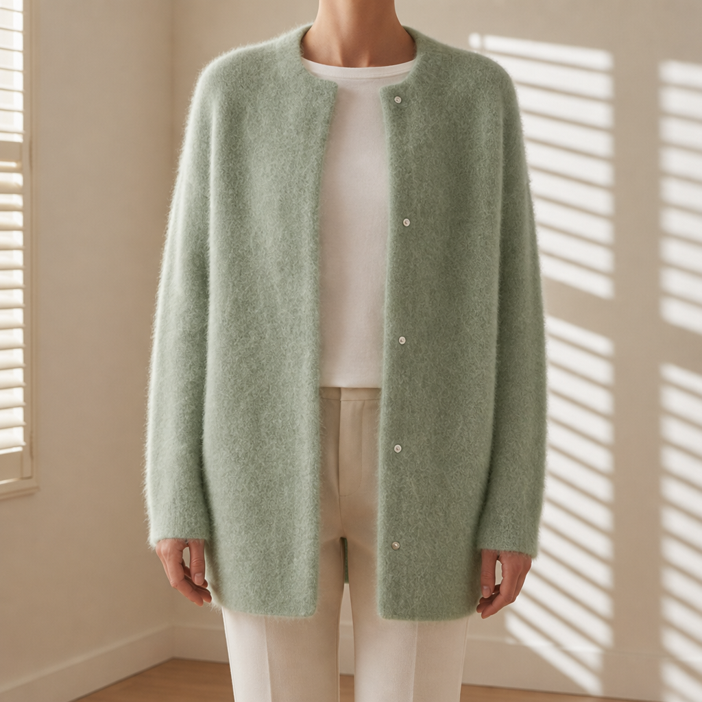 Rapallo Fluffy Longline Cardigan in Green