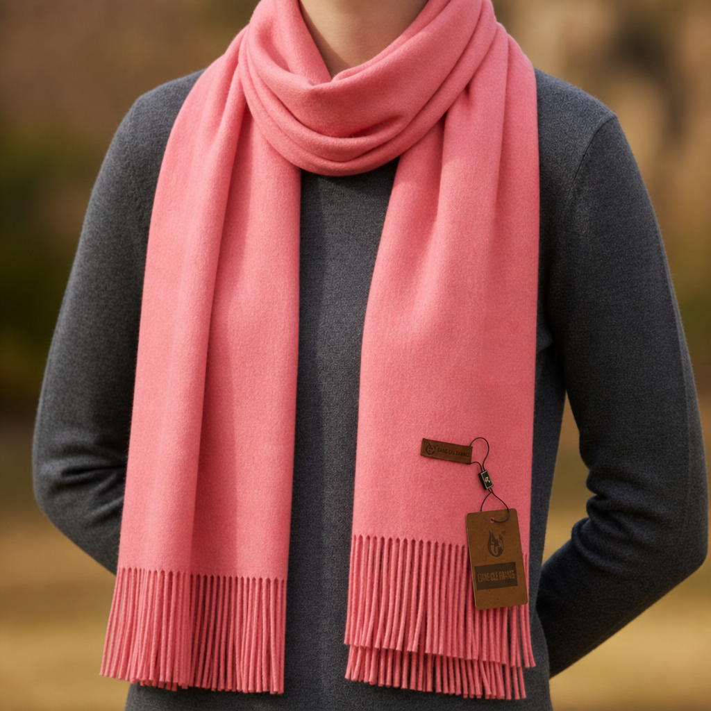 Sagres Tassel Cashmere Scarf in Coral Pink