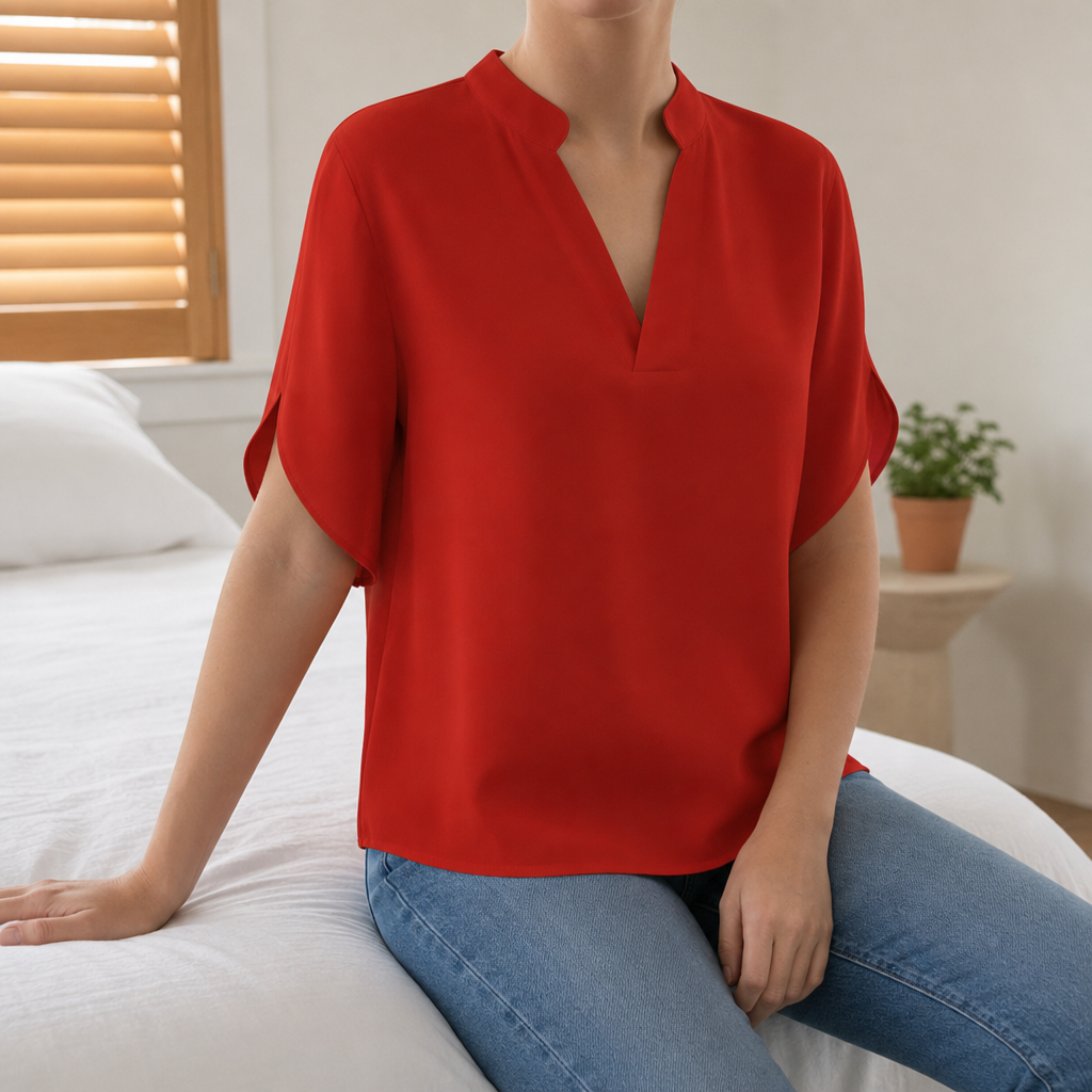 Milos V-Neck Chiffon Blouse in Red