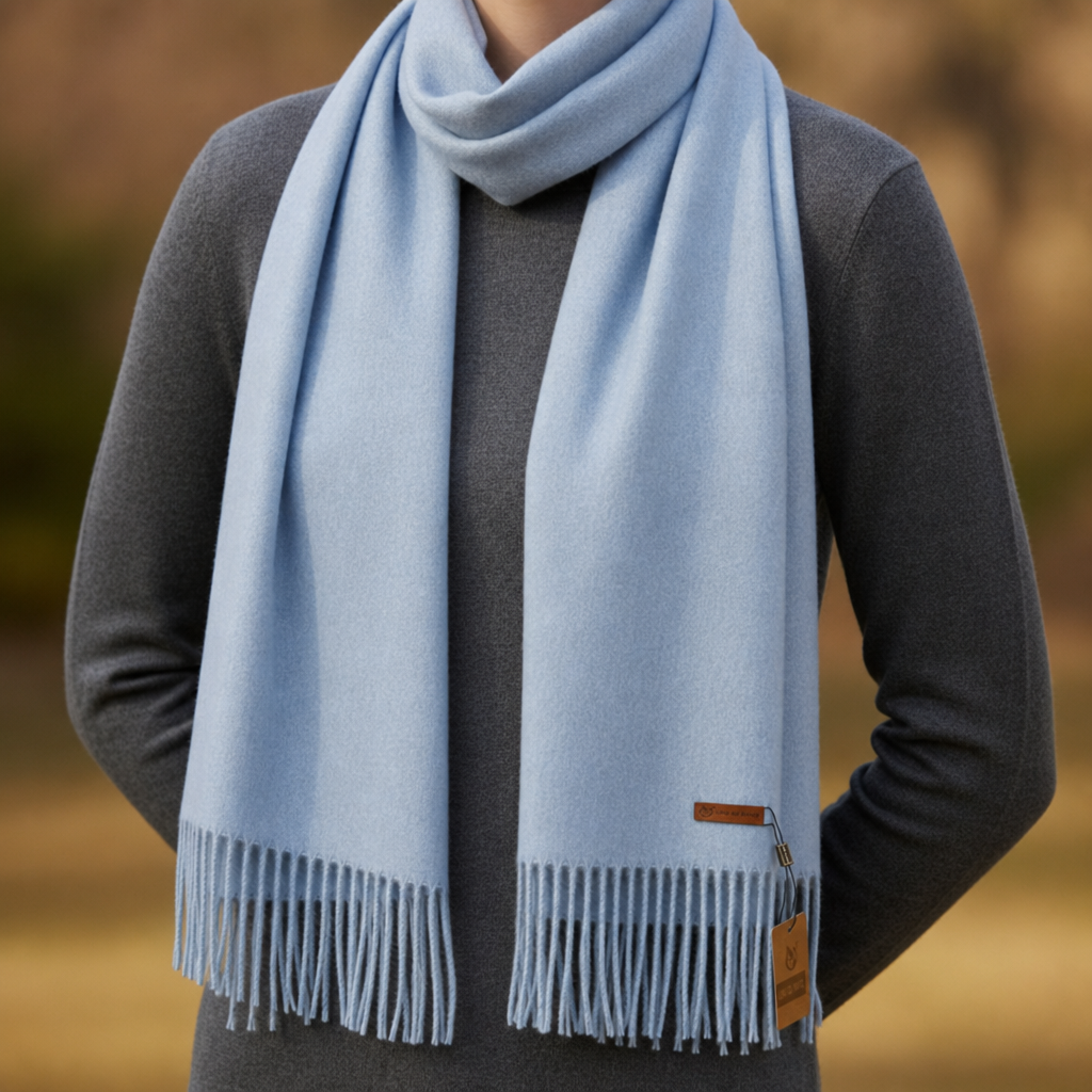 Sagres Tassel Cashmere Scarf in Sky Blue