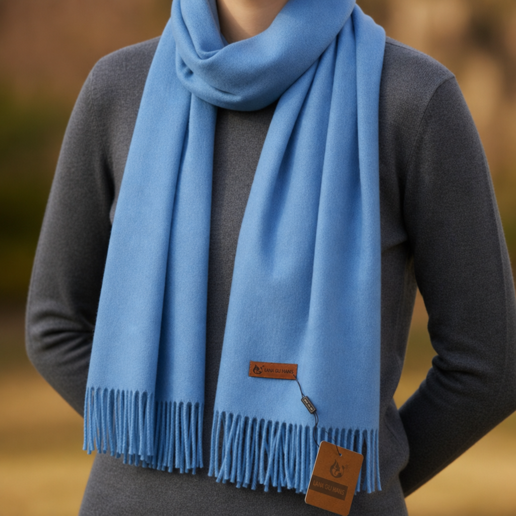 Sagres Tassel Cashmere Scarf in Blue