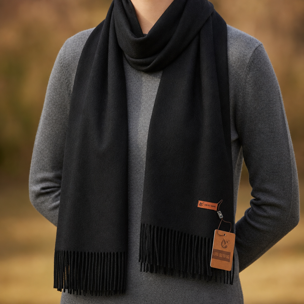 Sagres Tassel Cashmere Scarf in Black