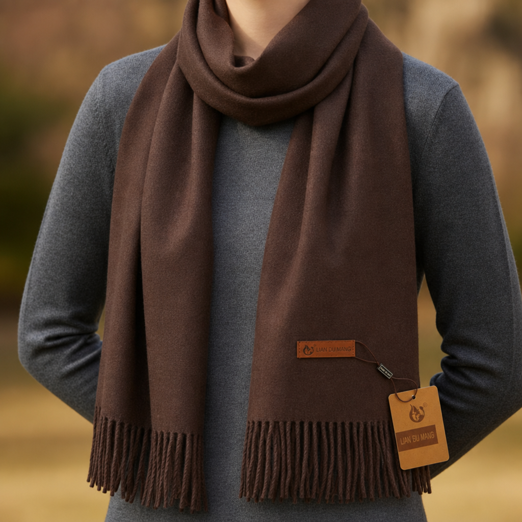 Sagres Tassel Cashmere Scarf in Coffee Brown
