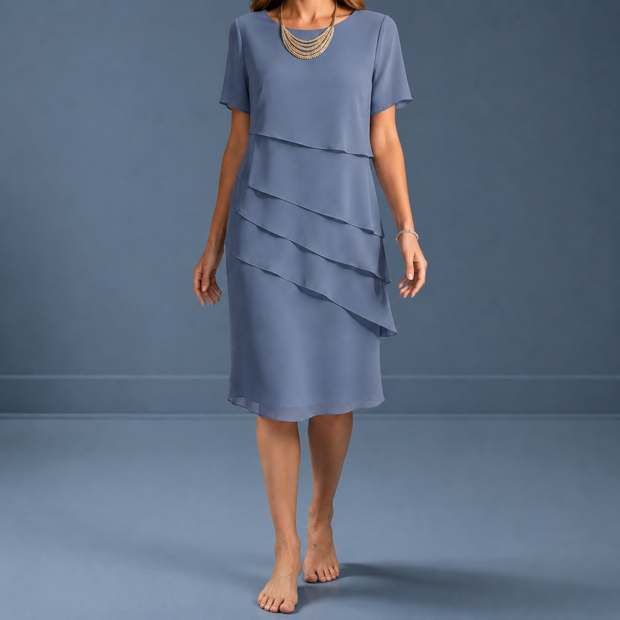 Sorrento Layered Chiffon Short Sleeve Dress