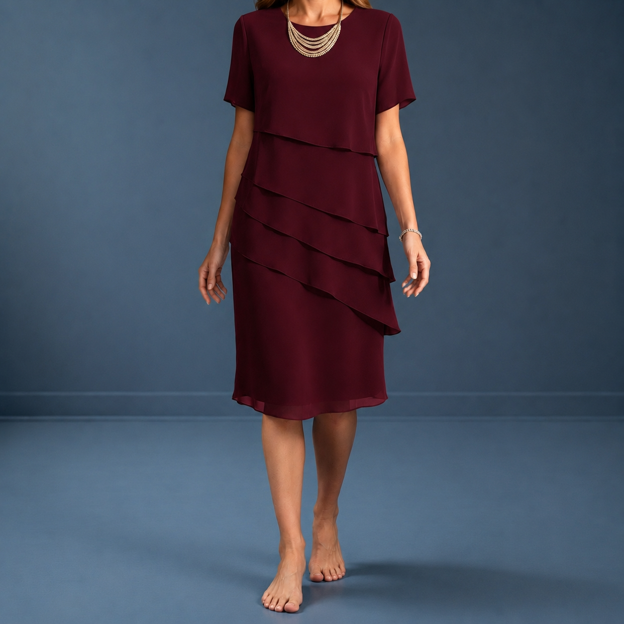 Sorrento Layered Chiffon Short Sleeve Dress