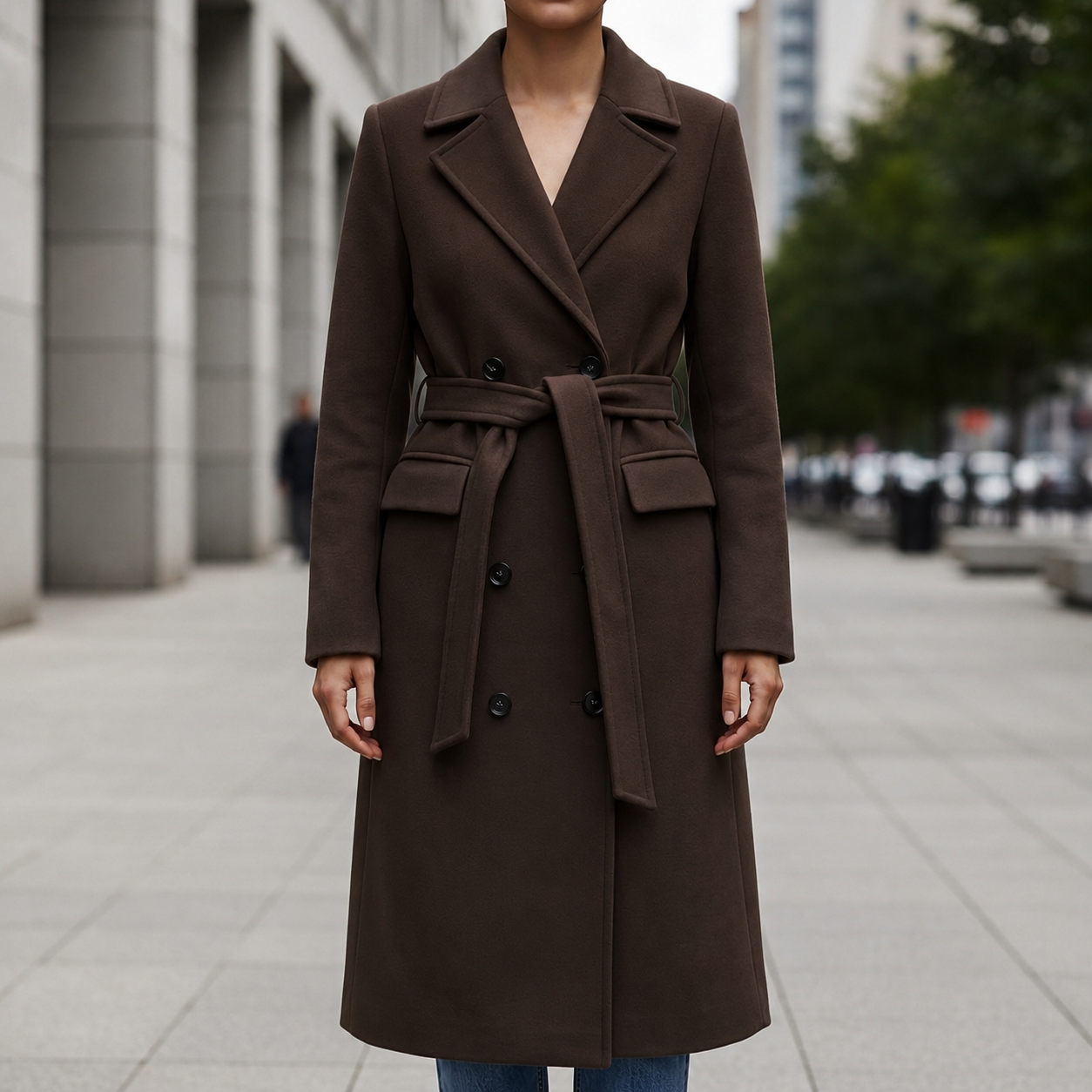 Lausanne Belted Double-Breasted Long Coat