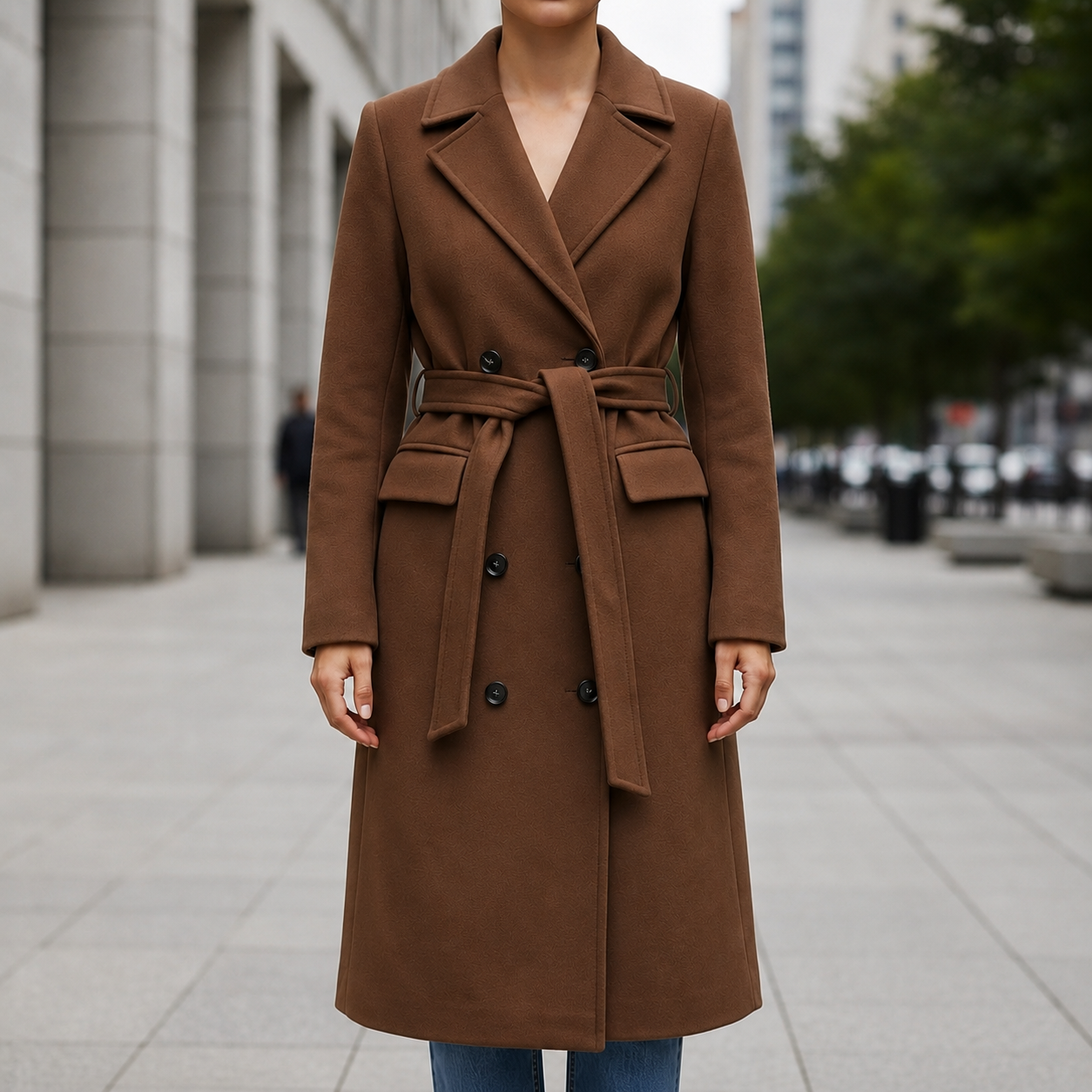 Lausanne Belted Double-Breasted Long Coat