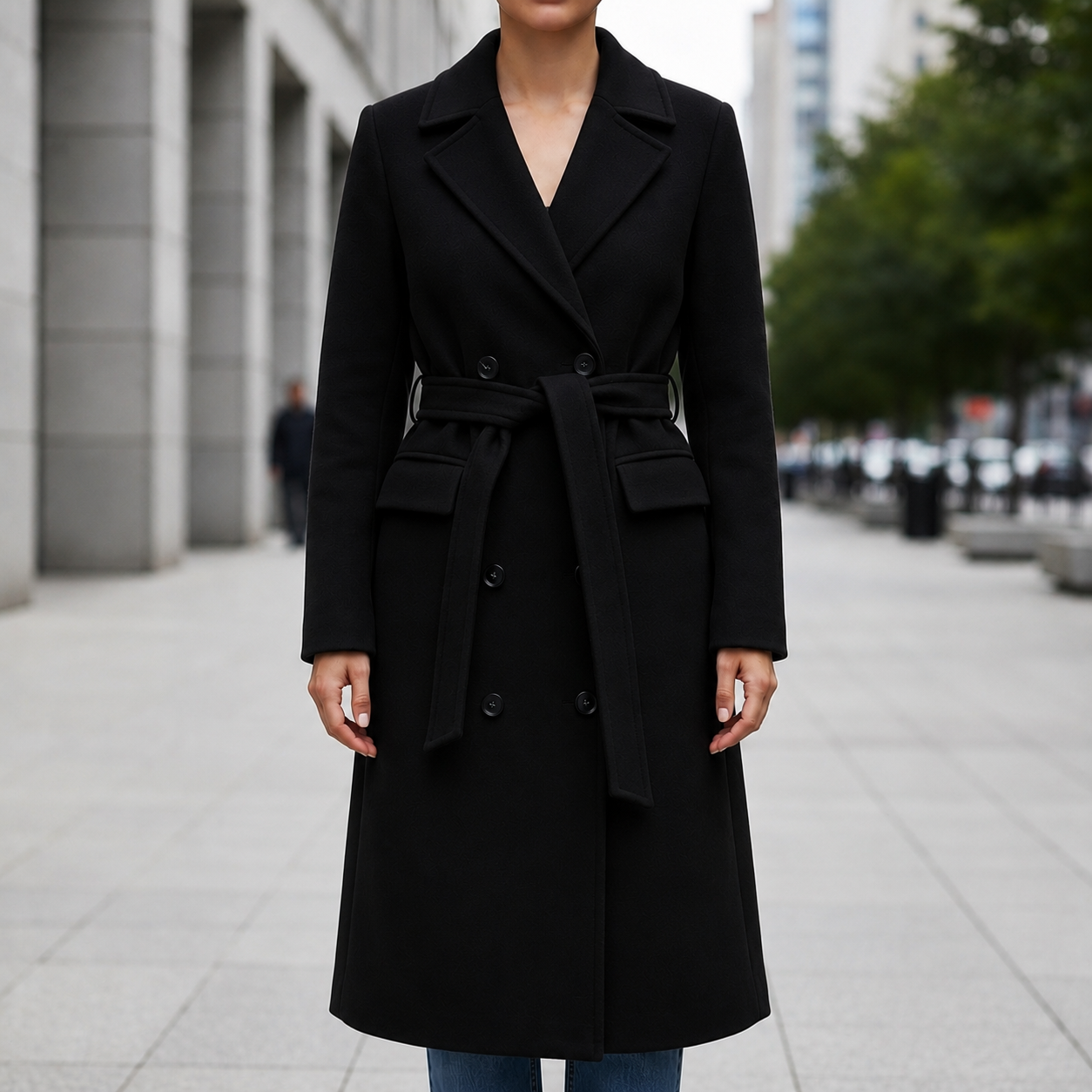 Lausanne Belted Double-Breasted Long Coat