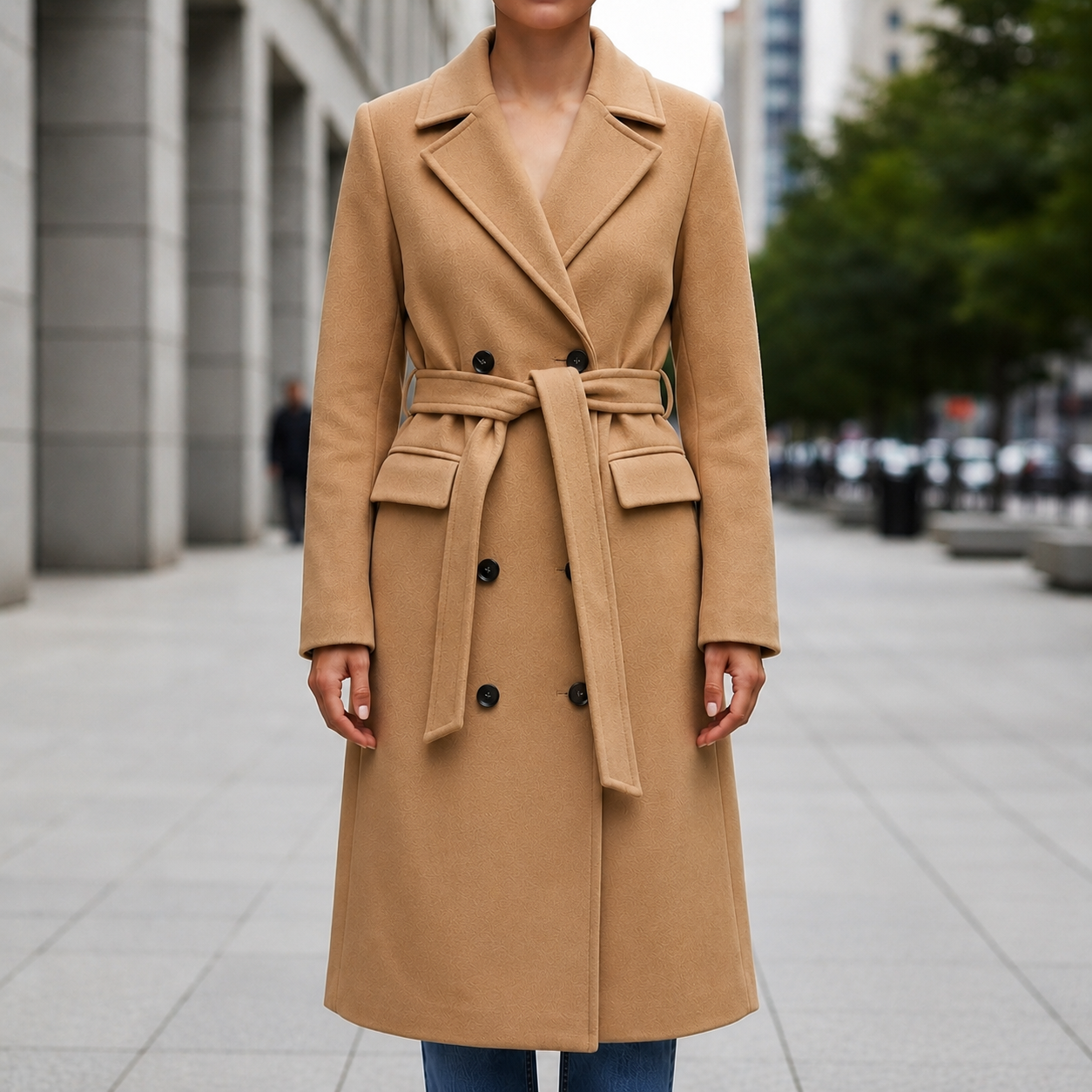 Lausanne Belted Double-Breasted Long Coat