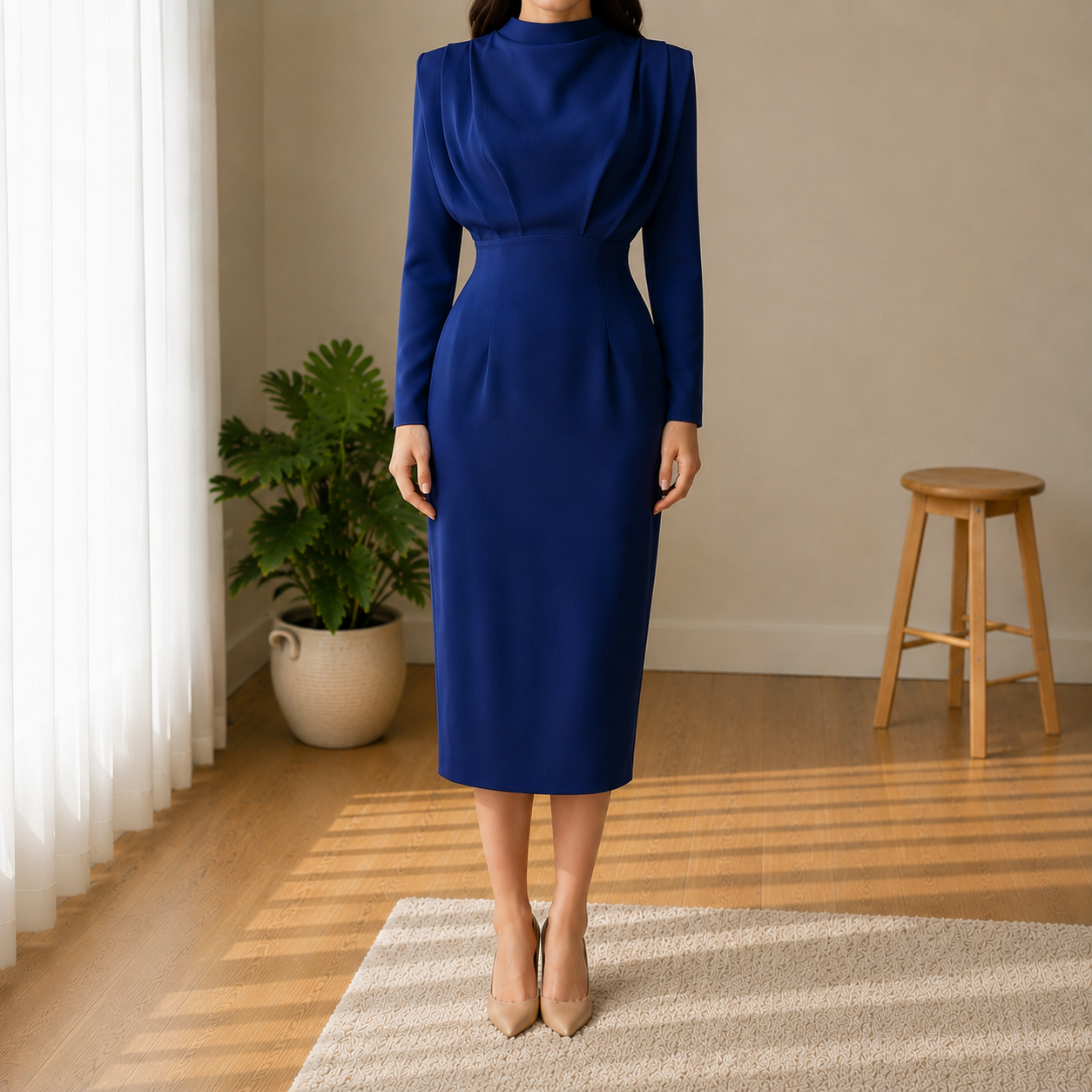 Modena High Neck Long Sleeve Fitted Dress