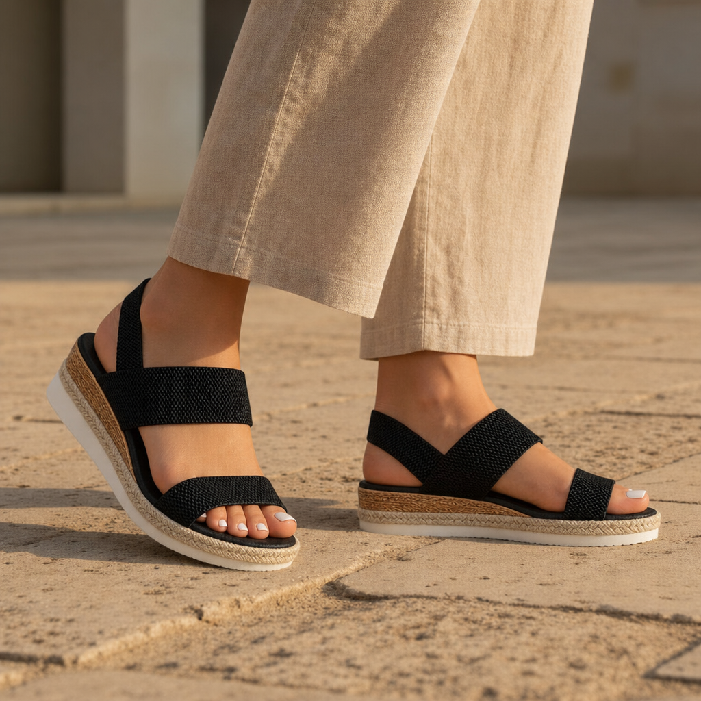 Aix Orthopedic Wedge Sandals in Black