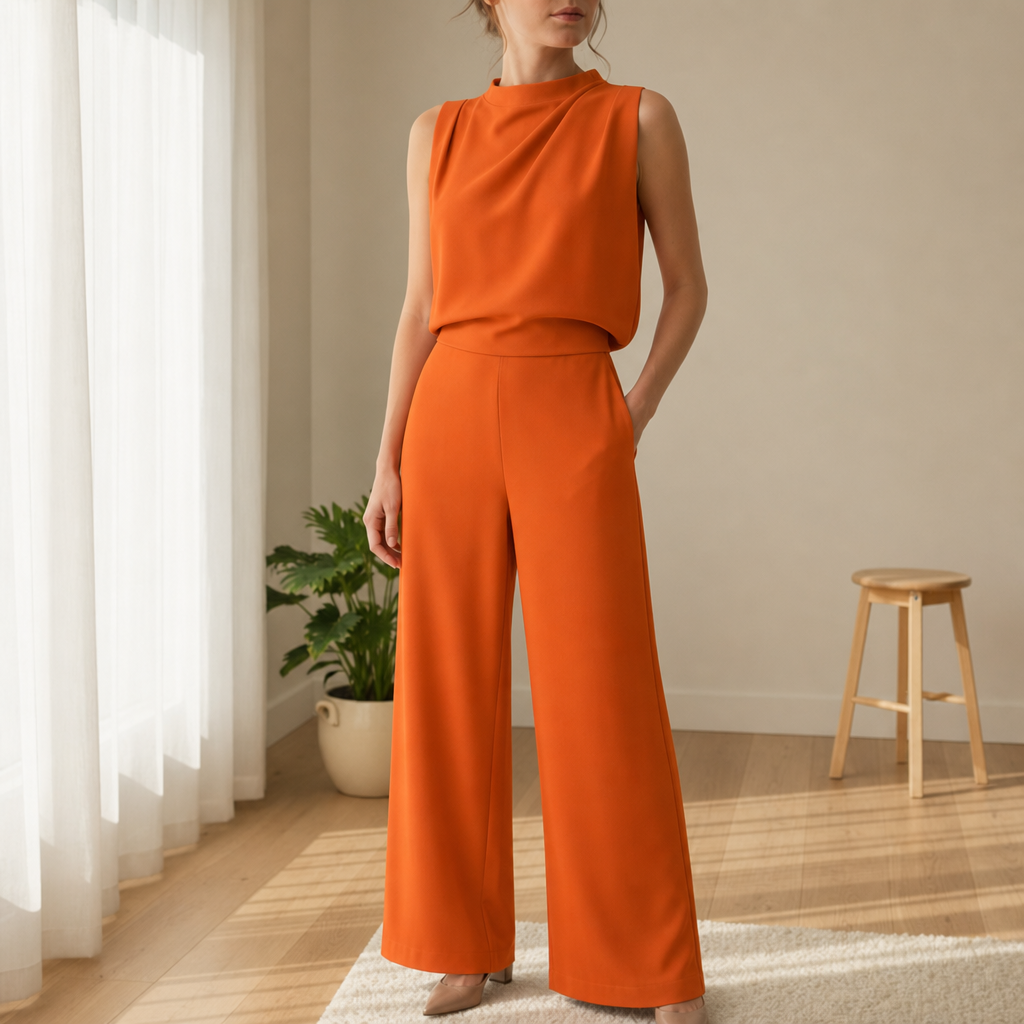 Alassio Wide-Leg Sleeveless Jumpsuit in Orange
