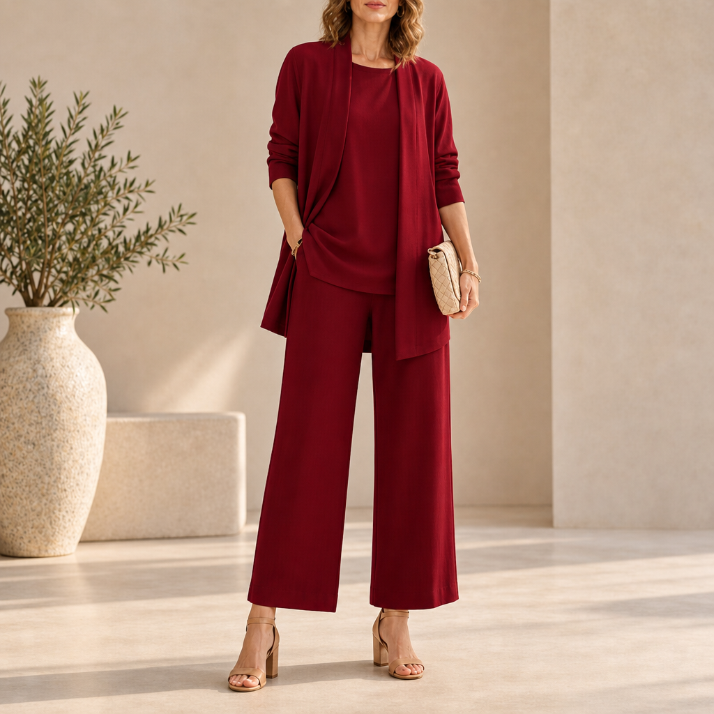 Alicante Wide Leg Three-Piece Set in Red