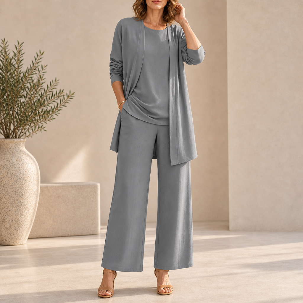 Alicante Wide Leg Three-Piece Set in Gray